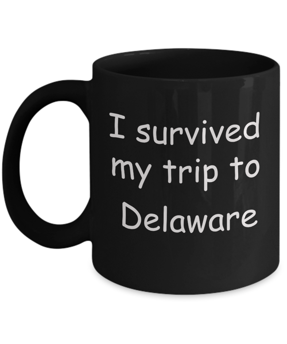 Delaware mugs souvenirs , I survived my trip to Delaware - Black Coffee Mug Tea Cup 11 oz Gift