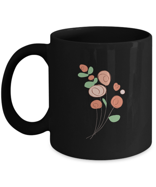 Bouquet Roses Sprigs 2 smooth Black Mugs - Funny Black coffee mugs 11 oz