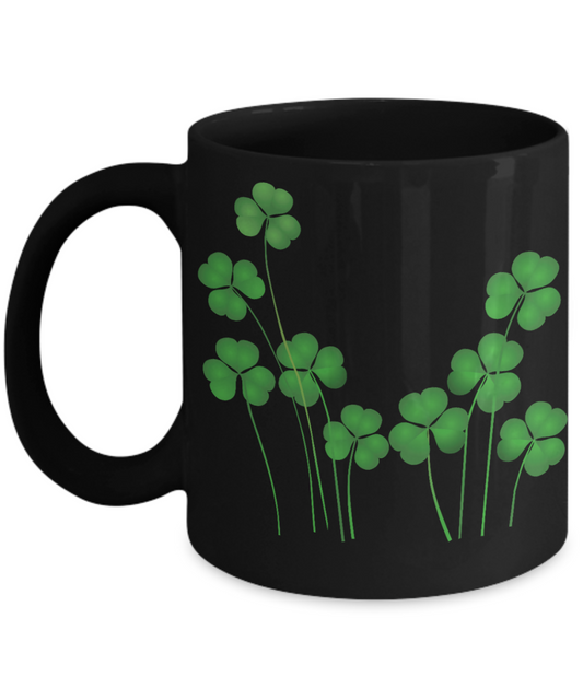 Shamrock Coffee Mug St Patrick's Day Gifts Black cup 11 oz