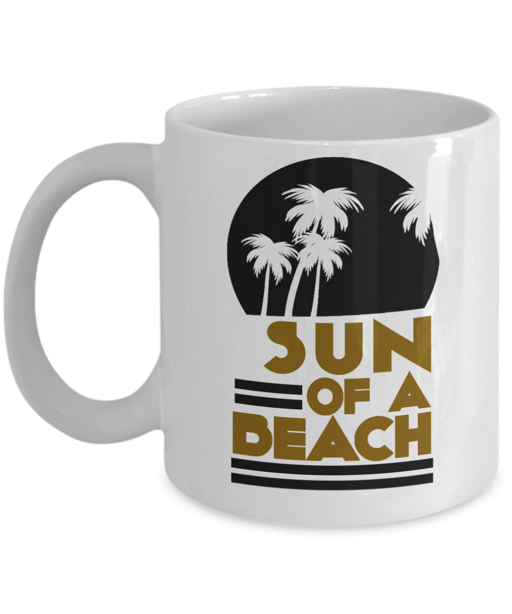Beach Lover Coffee Mug, Sun Of A Beach-White Porcelain Coffee Mug 11 oz for camper,beach, outdoor, surfing, camping, cup
