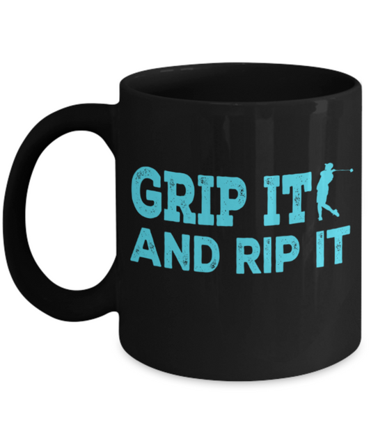 Golf lovers mugs, Grip it and Rip it - Funny Black Porcelain Coffee 11 oz