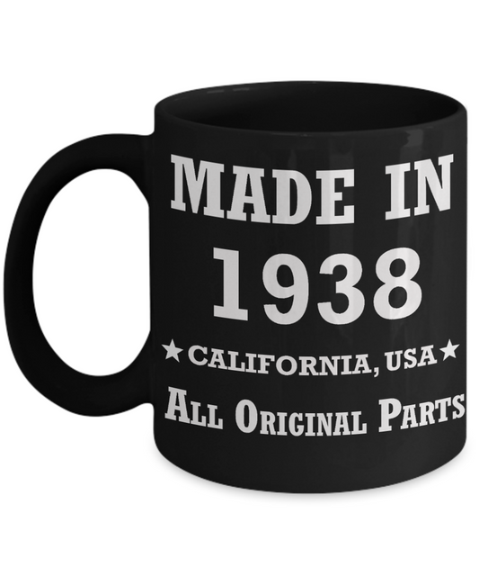 81th birthday gifts for Men/Women - Made in 1938 All Original Parts California - Best 81st Birthday Gifts for family Ceramic Cup Black, Funny Mugs Gift Ideas 11 Oz