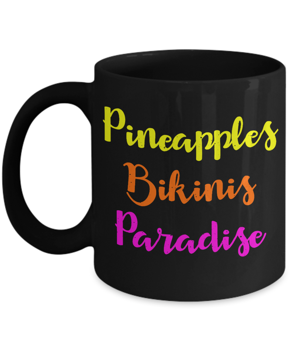 Bikini Girl Coffee Mug,Pineapples Bikinis Paradise-Black Porcelain Coffee Mug 11 oz For Daughter,Teen,Women, Girlfriend