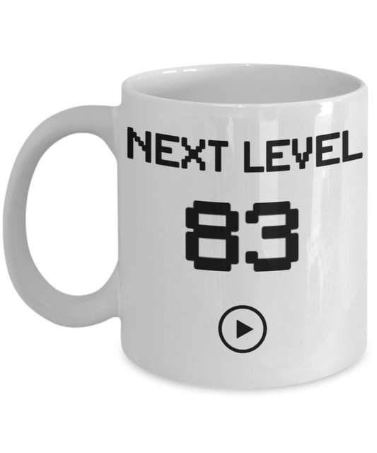 83rd Birthday Coffee Mug, Next Level 83, Gamer Coffee Mug, Birthday Mug- White Porcelain Coffee Mug 11 Oz Birthday Coffee Mug
