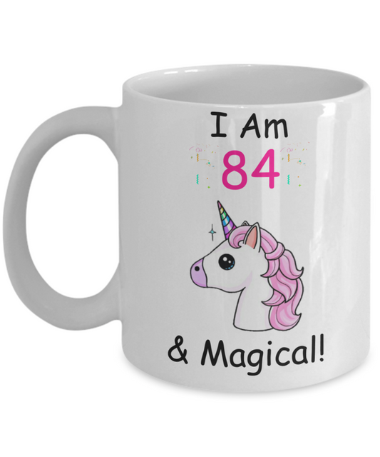 Unicorn Birthday gift 84th Birthday Gift for Women - I Am 84 & Magical Unicorn Mug - Funny White Porcelain Coffee 11 oz - Born In 1936