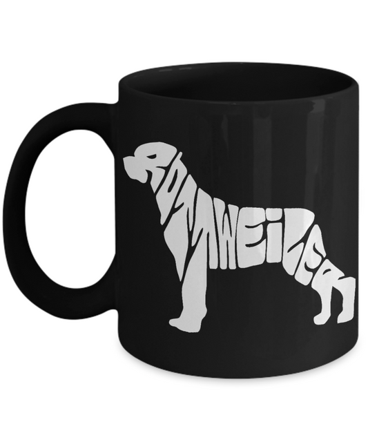 Rottweiler Lovers Gift Coffee mug,Custom Rottweiler Shape With Letter-Black Porcelain Coffee Mug 11 oz