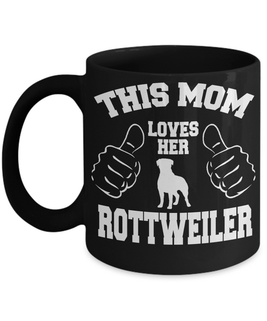 Dog Mom Gift Custom Coffee mug,This Mom Loves Her Rottweiler-Black Porcelain Coffee Mug 11 oz