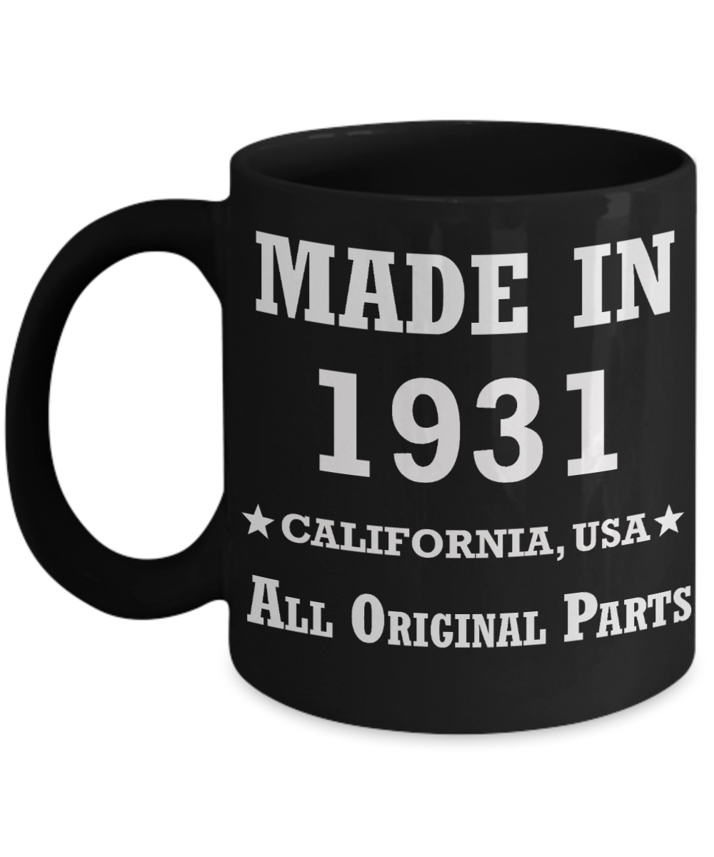 88th birthday gifts for Men/Women - Made in 1930 All Original Parts California - Best 88th Birthday Gifts for family Ceramic Cup Black, Funny Mugs Gift Ideas 11 Oz