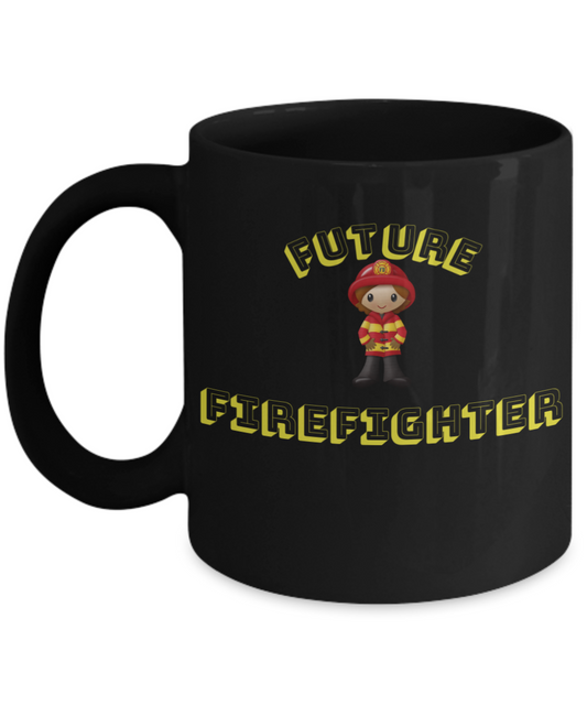 Future Firefighter Coffee Mug- Black Porcelain Coffee Cup,Premium 11 oz Black coffee cup