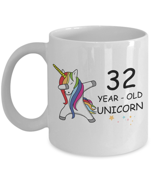 Unicorn Birthday gift 32nd Birthday Gift for Women - 32 Year Old Unicorn Dabbing Mug - Funny White Porcelain Coffee 11 oz, 32nd Anniversary Bday Gift for Grandma, Mom, Sister, Bestie - Legends are Born In 1988