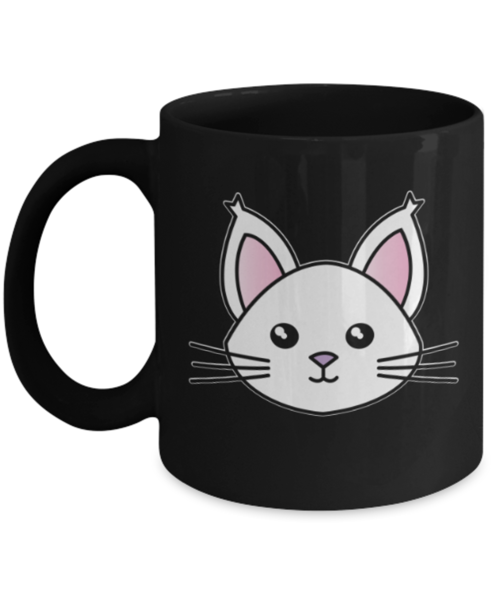 Gift gor cat lovers , White Cats - Black Coffee Mug Porcelain Tea Cup 11 oz - Great Gift