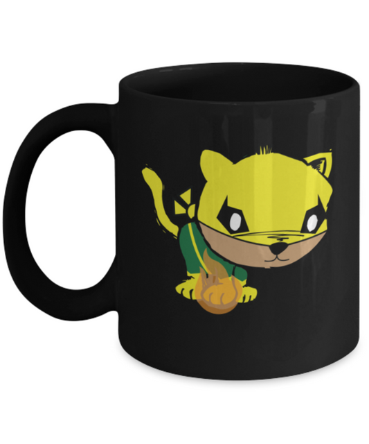 Gift gor cat lovers , Kitten fist - Black Coffee Mug Porcelain Tea Cup 11 oz - Great Gift