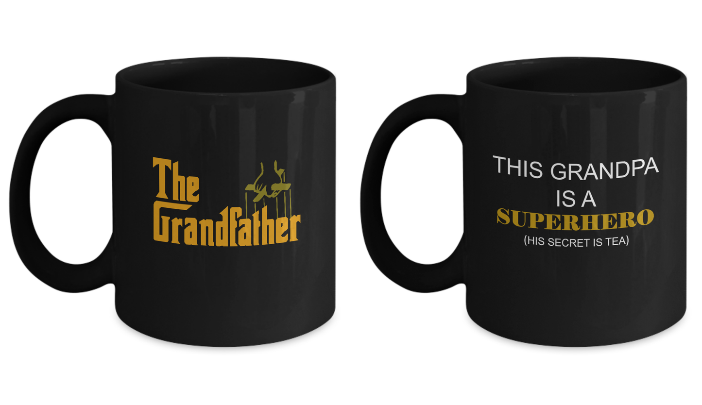 Mug set -The Grandfather, Grandpa Superhero Black Coffee Cup,Black coffee mugs 11 oz