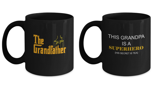 Mug set -The Grandfather, Grandpa Superhero Black Coffee Cup,Black coffee mugs 11 oz