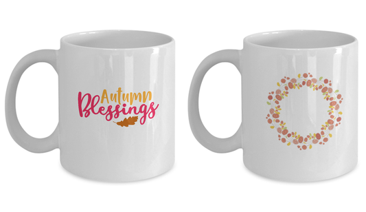 Autumn Blessings  Coffee Mug/Wreath Autumn Roses Coffee Mug Set -Funny White coffee mugs 11 oz