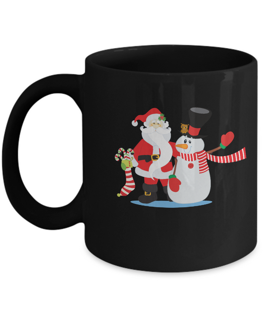 Snowman and Santa Black Mugs - Funny Valentines day Black coffee mugs 11 oz
