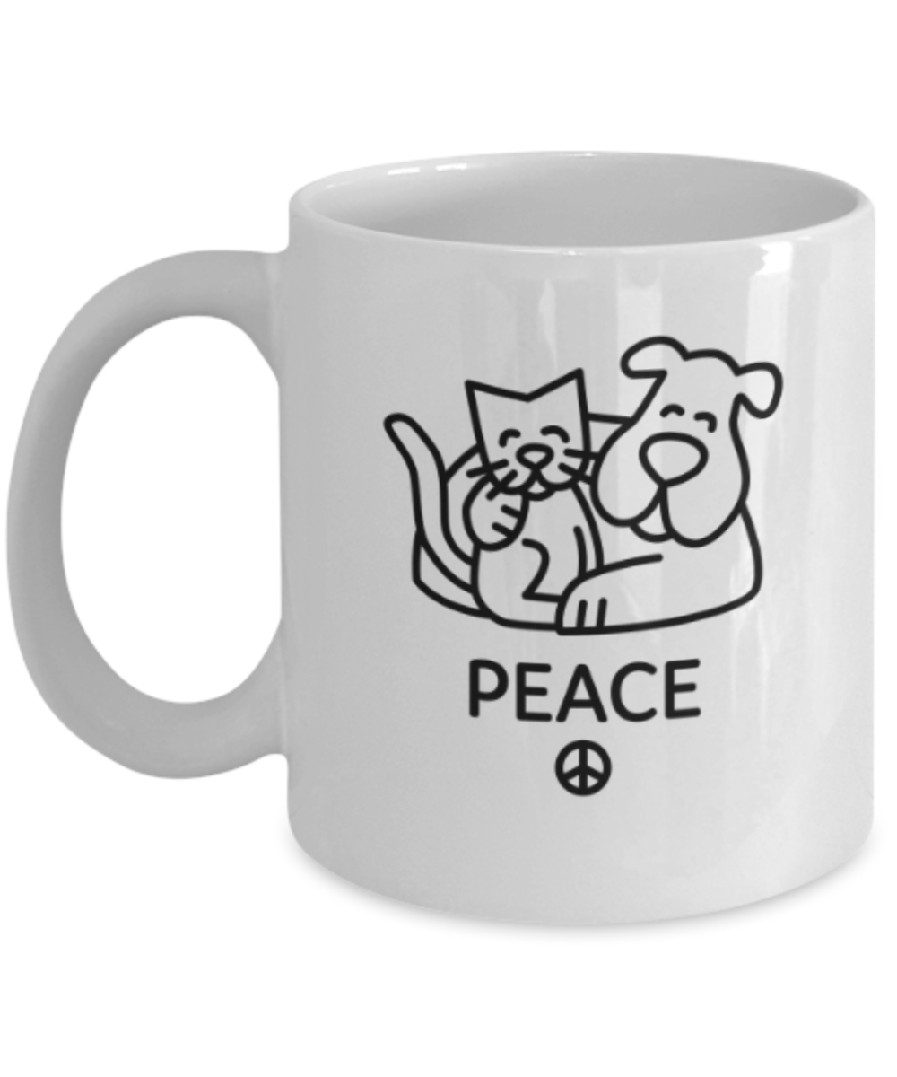 Gift gor dog lovers , Peace - White Coffee Mug Porcelain Tea Cup 11 oz - Great Gift