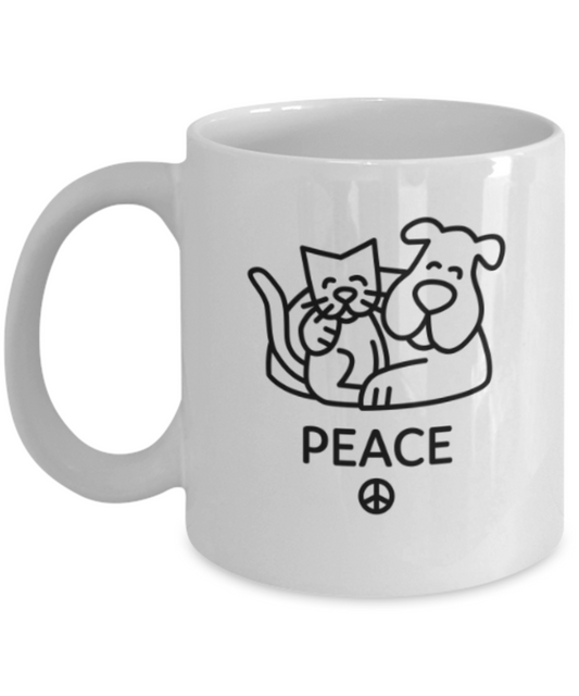 Gift gor dog lovers , Peace - White Coffee Mug Porcelain Tea Cup 11 oz - Great Gift