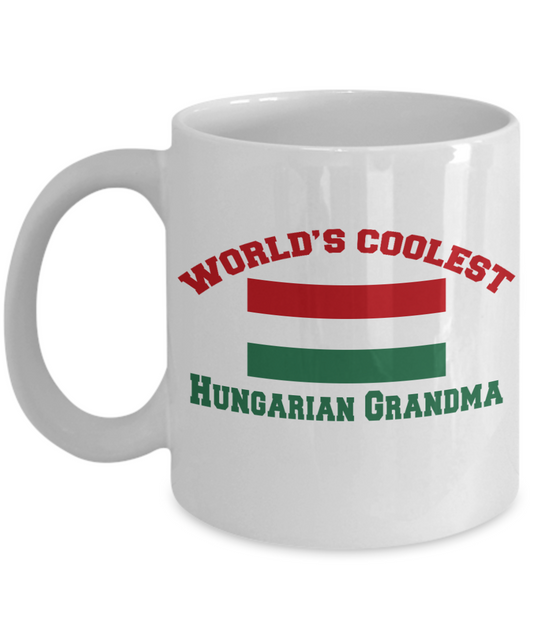 Grandma Personalized Coffee mug, World's Coolest Hungarian Grandma-White Porcelain Coffee Mug 11 oz