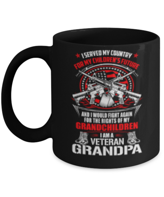 I Am A Veteran Grandpa Coffee Mug -Black Porcelain Coffee Cup,Premium 11 oz Black coffee cup