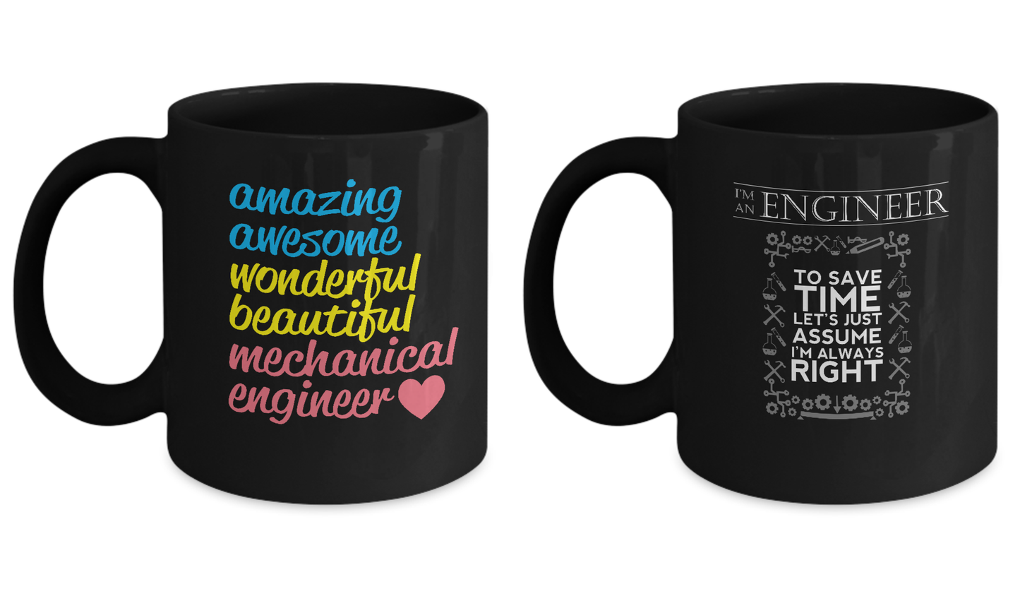 Couple mugs - Amazing Awesome wonderful beautiful mechanical engineer Black coffee mugs 11 oz