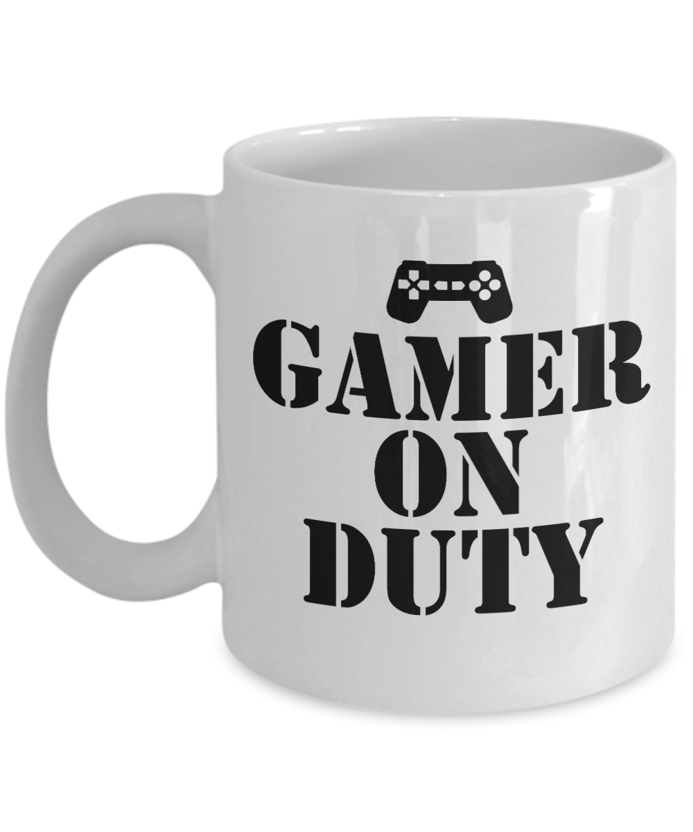 Gameboy Coffee Mug, Gamer On Duty-White Porcelain Coffee Mug 11 oz for Gamer, son, Daughter, dad, mom