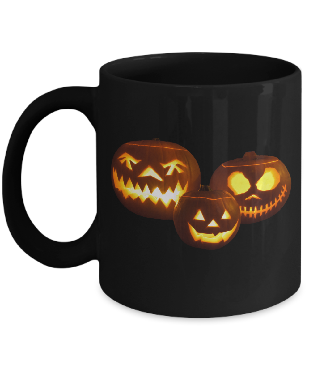 Halloween Pumpkins Mug - Black Porcelain Coffee Cup,Premium 11 oz Black coffee cup
