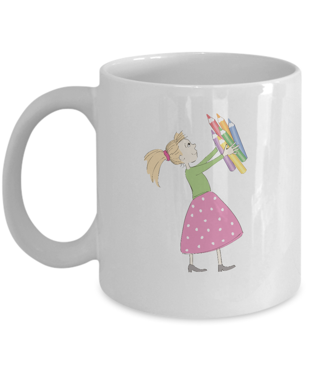 Girl with pens coffee mugs - Funny Christmas Kids White coffee mugs 11 oz