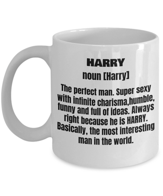 Harry First Name Adult Definition - Funny White Porcelain Coffee Mug Cute Ceramic Cup 11 oz