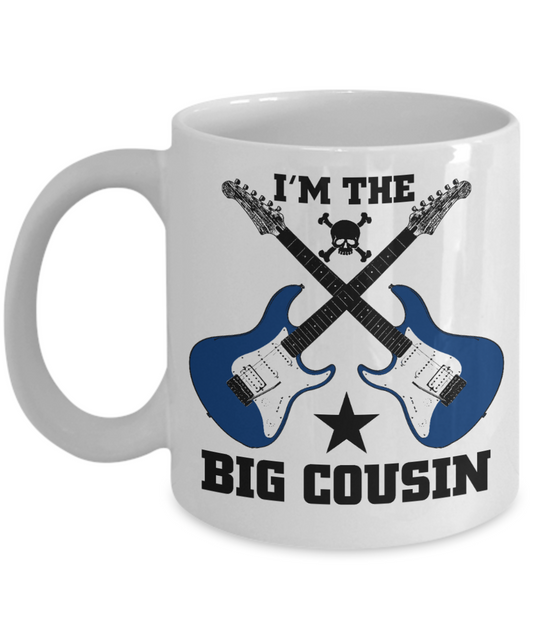 I Am Playing Guitar Gift Coffee Mug,I Am The Big Cousin-White Porcelain Coffee Mug 11 oz For Brother,Cousin,Sister,Music,Guitar Player