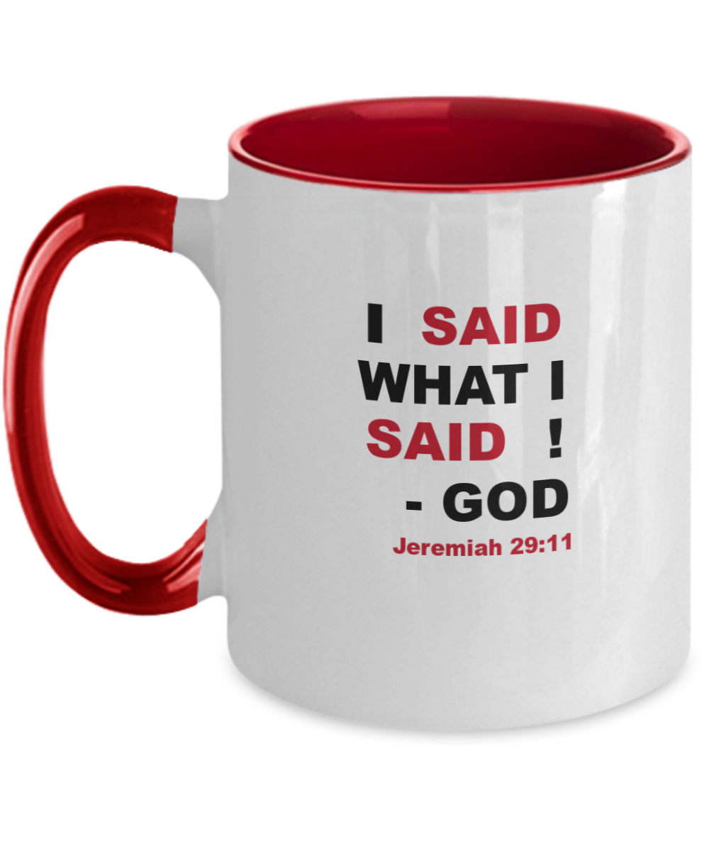 Sassy Christian | Promise Keeper | Waymaker | Miracle Worker Religious Christian Mug Gift Jeremiah 29:11 I Said What I Said Signed God,2 Tone Mug