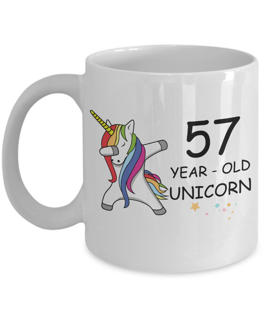 57th Birthday Gift for Women - 57 Year Old Unicorn Dabbing Mug - Funny White Porcelain Coffee 11 oz for Grandma, Mom, Sister, Best Friend, Women, Her - Legends are Born In 1963