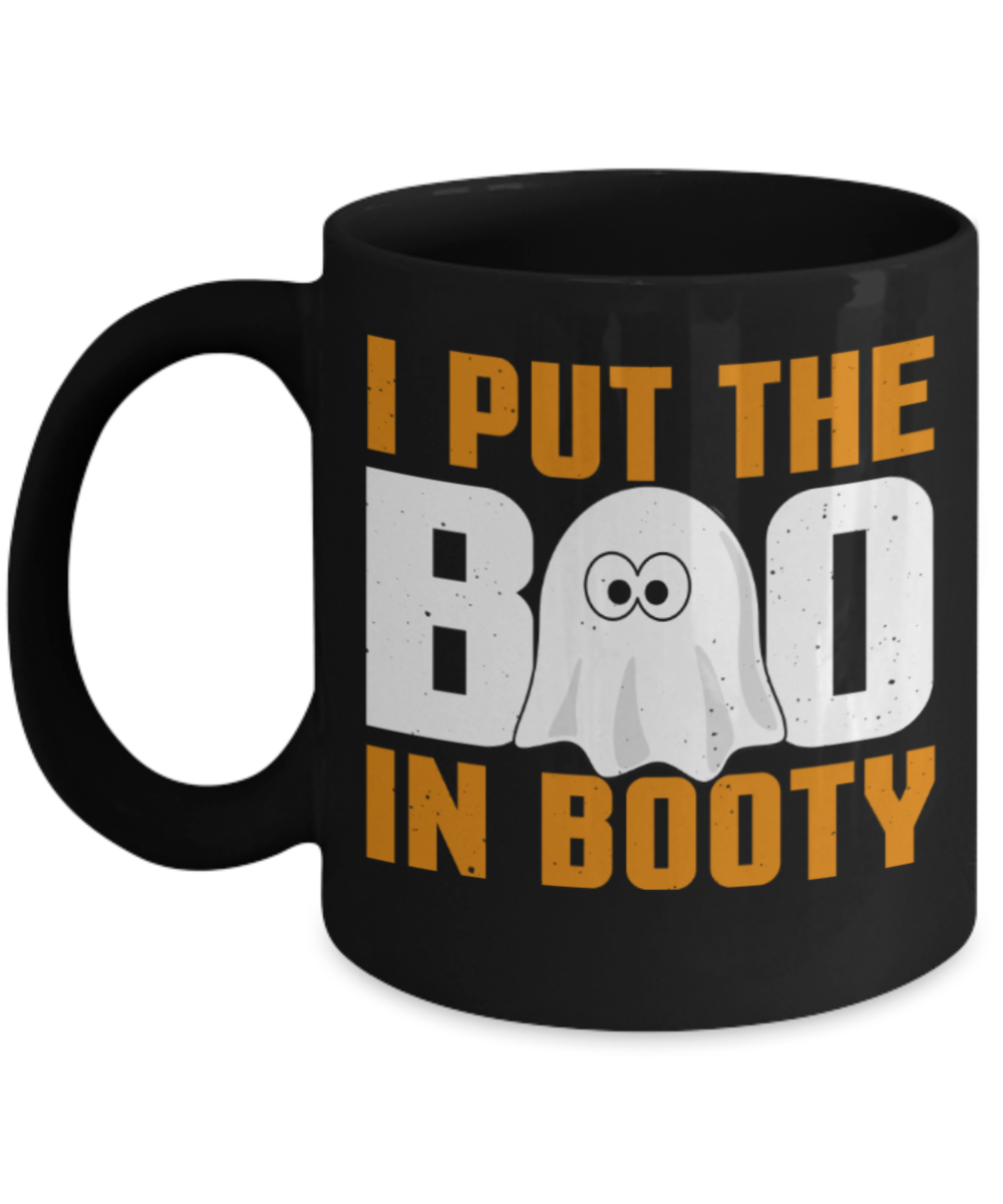 Midnight mug rogue - I put the Boo in Booty - Black Porcelain Coffee Mug Cute Ceramic Cup 11 oz