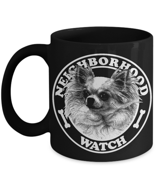 Personalized Dog Lover Gift Coffee mug, Neighborhood Watch Dog-Black Porcelain Coffee Mug 11 oz