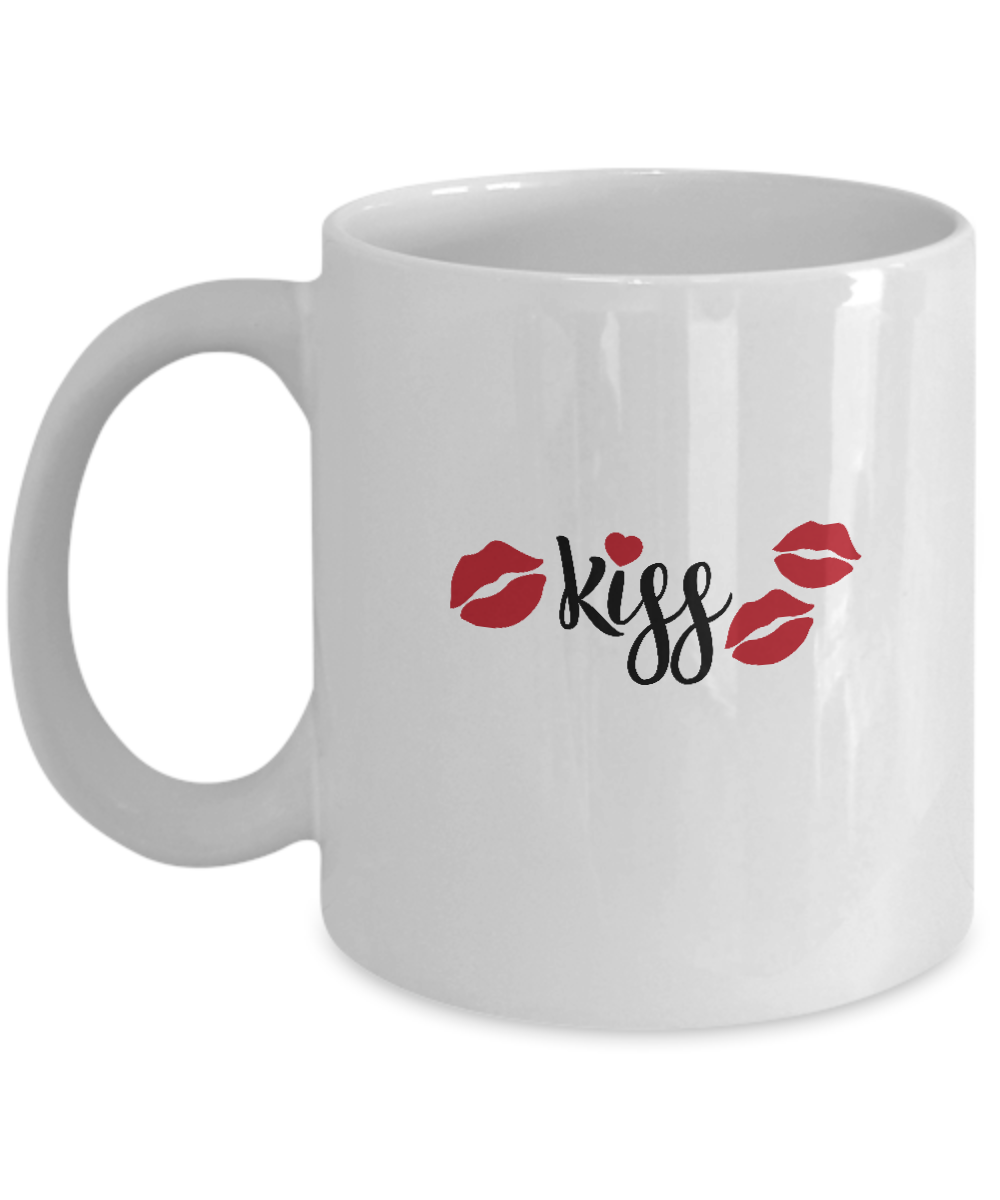 Kiss white mugs - Funny Christmas Gifts - Funny Valentines White coffee mugs 11 oz