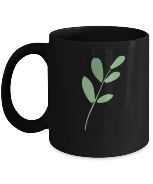 Sprig Smooth 3 Black Mugs - Funny coffee mugs -Black coffee mugs 11 oz