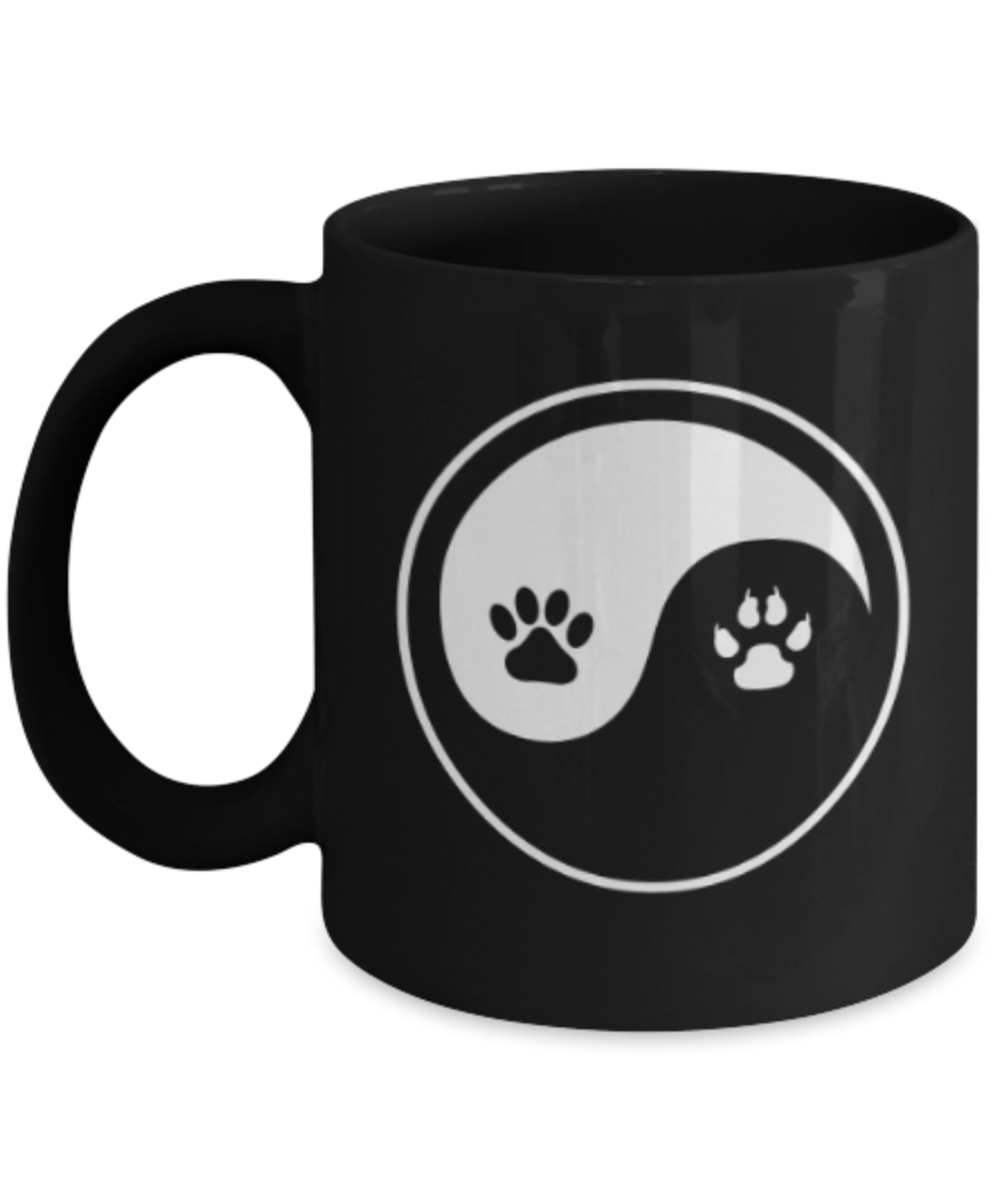 Gift gor dog lovers , Yinyang - Black Coffee Mug Porcelain Tea Cup 11 oz - Great Gift