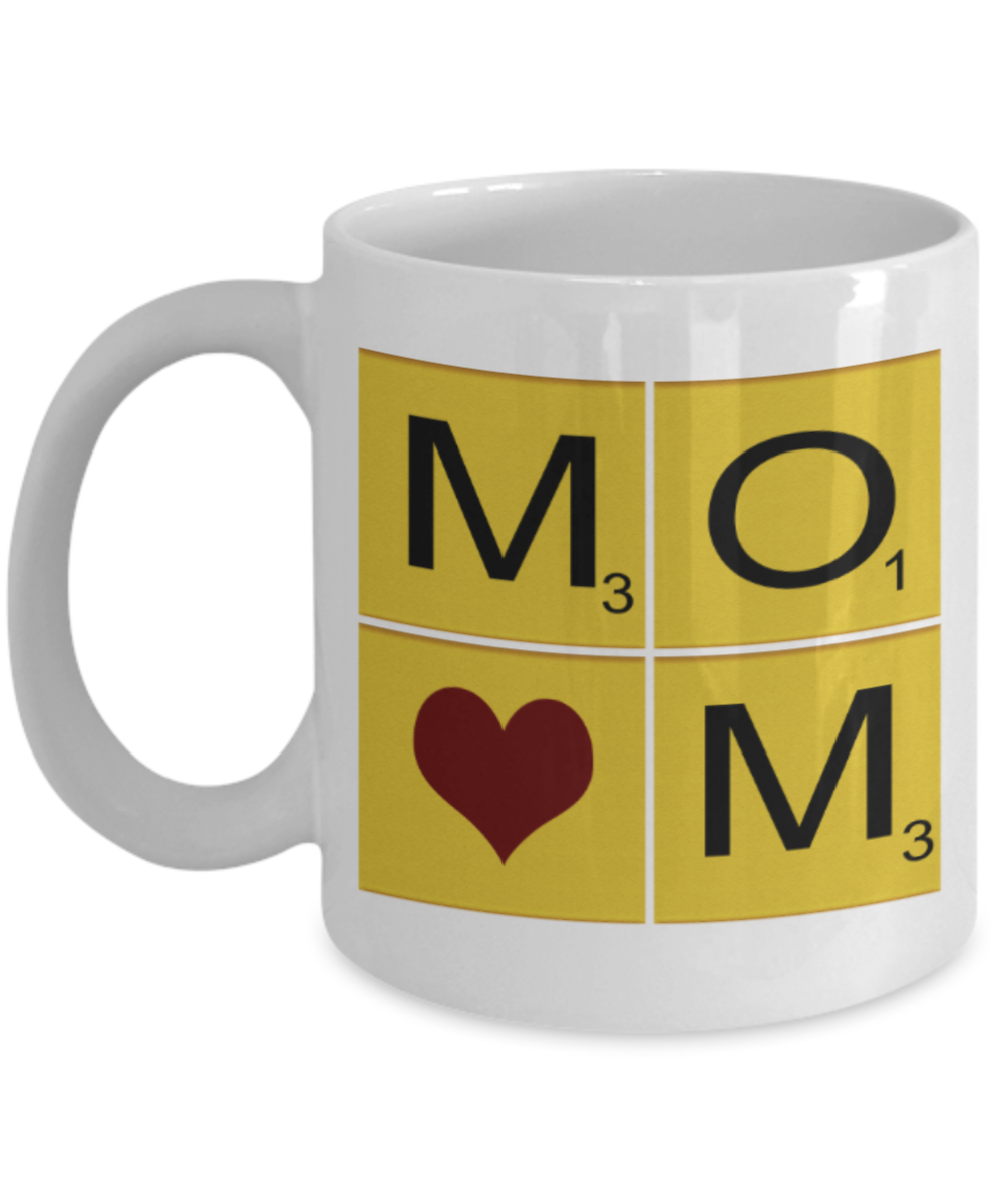 Mothere day gift - Mom Love - White Porcelain Coffee Mug Cute Ceramic Cup 11 oz