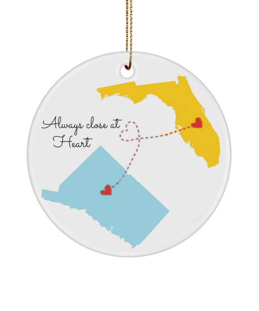 Goodbye Gift for Friend Long Distance Ornament,Connecticut Florida Ornament,Long Distance Gift, Custom Two States, Funny 2020 Christmas Gift