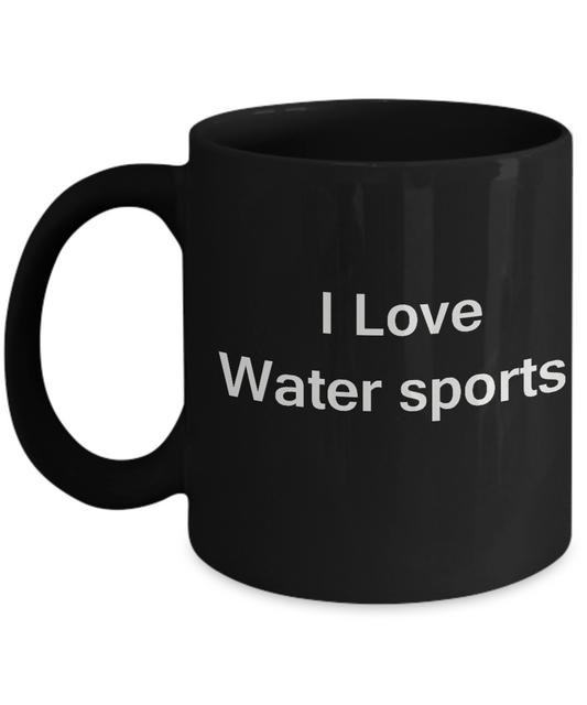 I Love Water Sports coffee black mug - Porcelain Black Funny Black coffee mugs 11 oz