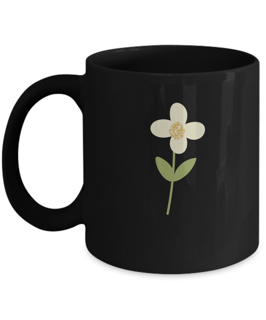 Floral White Flower Black Mugs - Funny Christmas Gifts - Black coffee mugs 11 oz