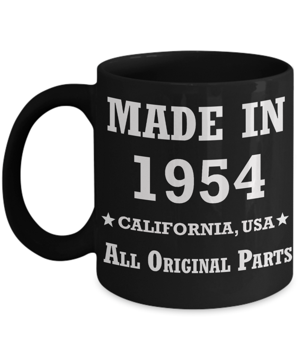 65th birthday gifts for Men/Women - Made in 1954 All Original Parts California - Best 65th Birthday Gifts for family Ceramic Cup Black, Funny Mugs Gift Ideas 11 Oz