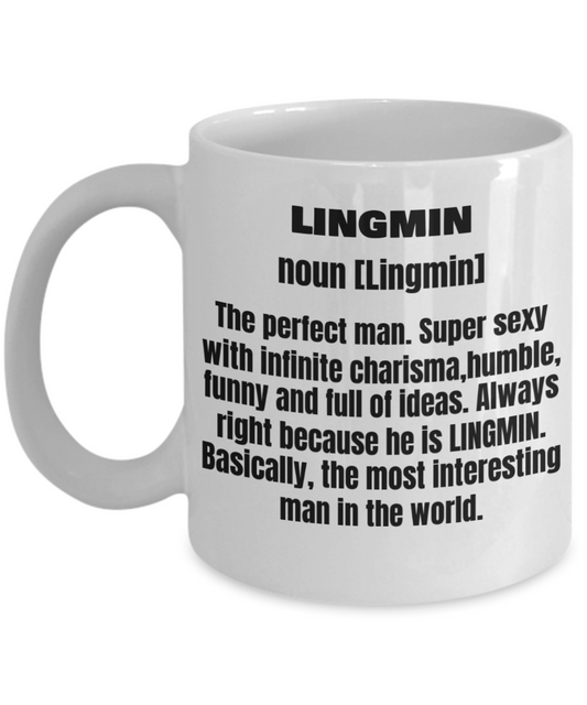 Lingmin First Name Adult Definition - Funny White Porcelain Coffee Mug Cute Ceramic Cup 11 oz