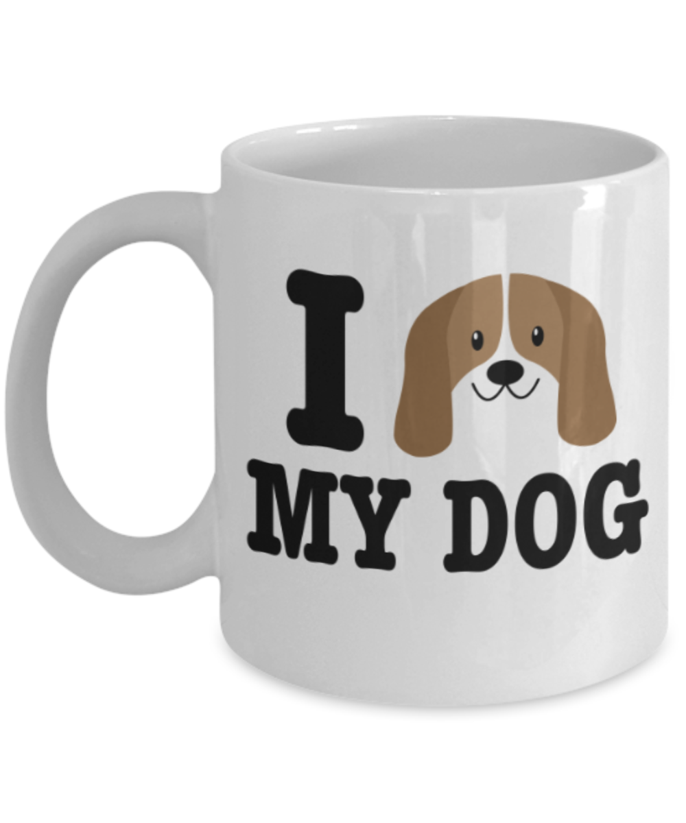Gift gor dog lovers , I love my Dog - White Coffee Mug Porcelain Tea Cup 11 oz - Great Gift