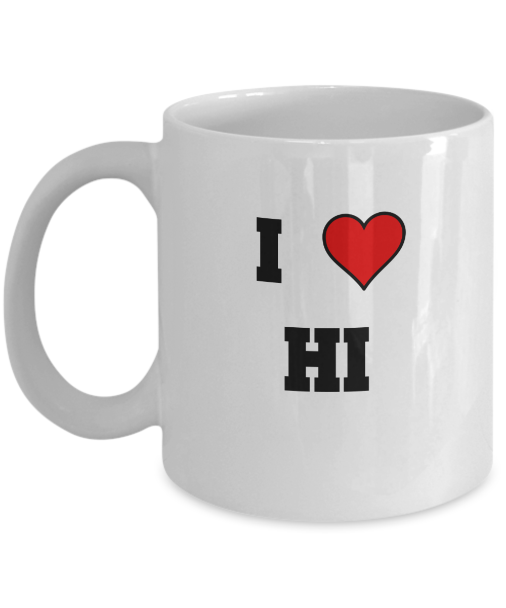 Hawaii Mug, I Love Hawaii HI Abbreviation USA States Ceramic Coffee Mug Tea Cup Gifts Mugs 11 oz Funny Mugs