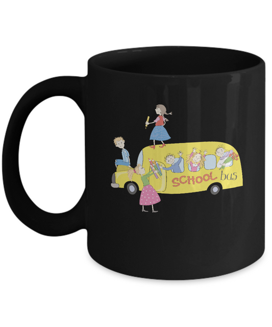 School Bus Kids Black Mugs - Funny Christmas Kids Gifts Black coffee mugs 11 oz