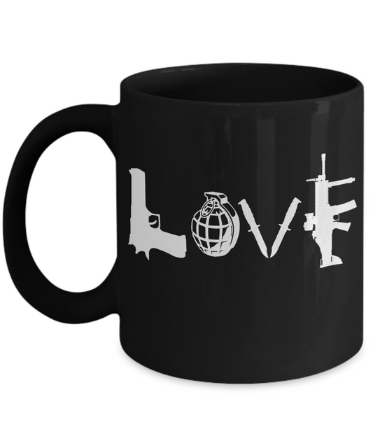 2nd Amendment Coffee Mug,Love Weapons-Black Porcelain Coffee Mug 11 oz for Husband, Dad, Boyfriend,Grandpa