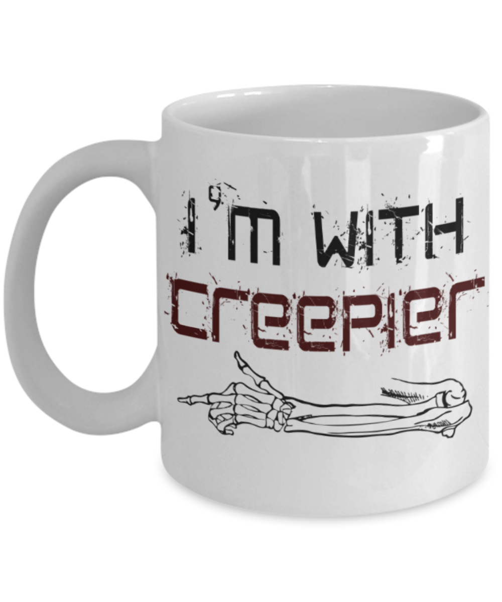 Midnight mug rogue - I'm with creepier hand - White Porcelain Coffee Mug Cute Ceramic Cup 11 oz