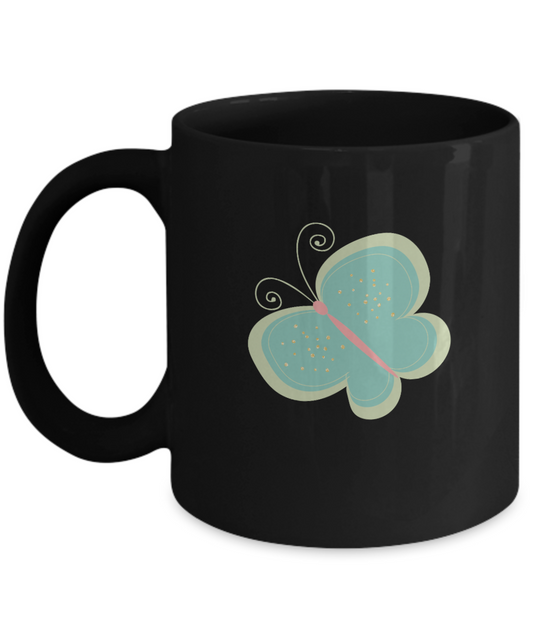 Floral Butterfly Black Mugs - Funny Christmas Gifts - Porcelain Black coffee mugs 11 oz
