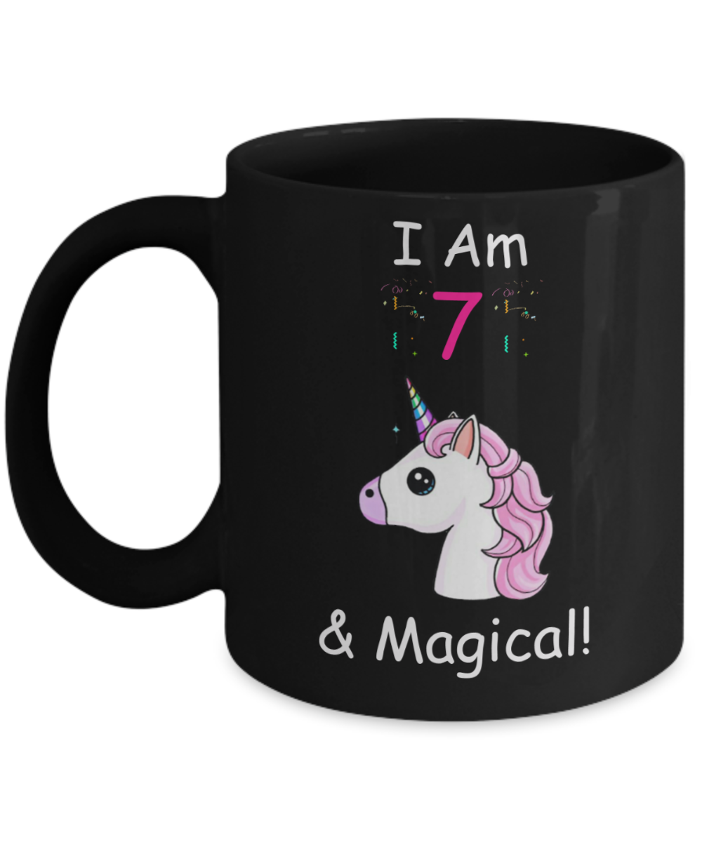 7th Birthday Gift for Women - I Am 7 & Magical Unicorn Mug - Funny Black Porcelain Coffee 11 oz for Grandma, Mom, Sister, Best Friend, Women, Her - Legends are Born In 2013